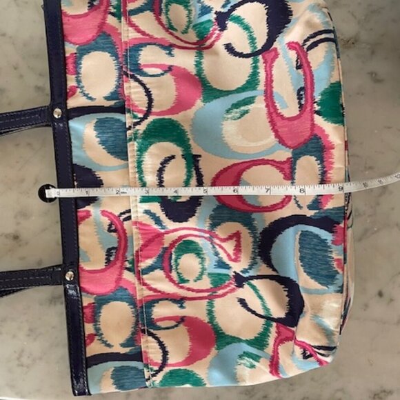 COACH Ikat Scribble Tote Double Handle Bag Blue Pink - Picture 14 of 15